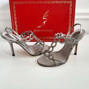 Rene Caovilla Silver Embellished Heels - Size 37.5